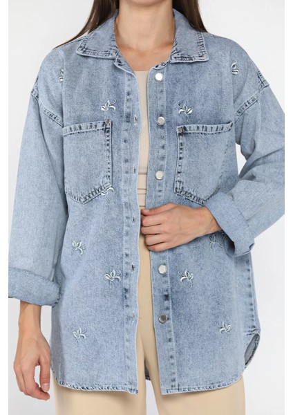 Kadın Çift Cepli Nakışlı Jean Kot Ceket P-00018116 modelleri