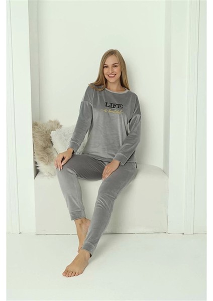 Moda Kadın Kadife Gri Pijama Takım fiyatları