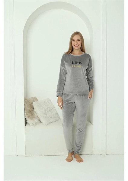 Moda Kadın Kadife Gri Pijama Takım indirimleri
