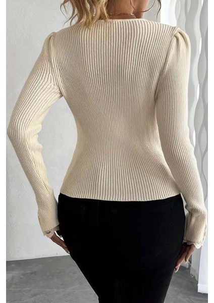 Kol Güpür Detaylı V Yaka Triko Bluz P-00018358 modelleri