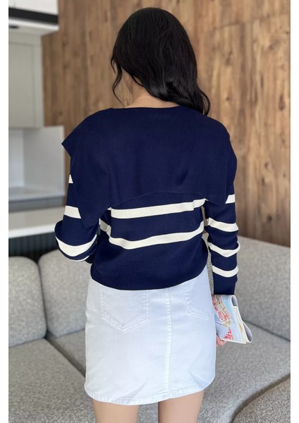 Yaka Detaylı Çizgili Triko Hırka P-00018210 fırsatları