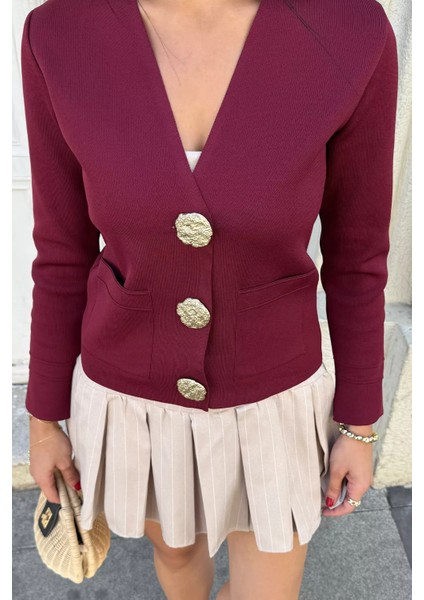 Çift Cepli Düğmeli Triko Ceket (S,m,l Uyumludur) P-00018218 fırsatları
