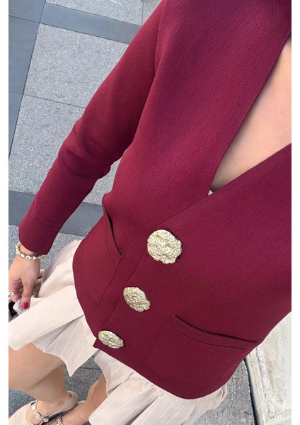 Çift Cepli Düğmeli Triko Ceket (S,m,l Uyumludur) P-00018218 indirimleri