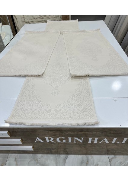 Beyaz Krem Akrilik Yatak Odası Halısı 3'lü Halı Argın Halı