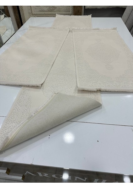 Beyaz Krem Akrilik Yatak Odası Halısı 3'lü Halı Argın Halı indirimleri