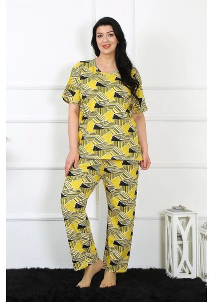 Moda Kadın 5xl-6xl-7xl-8xl Büyük Beden Kısa Kol Pijama Takım Sarı