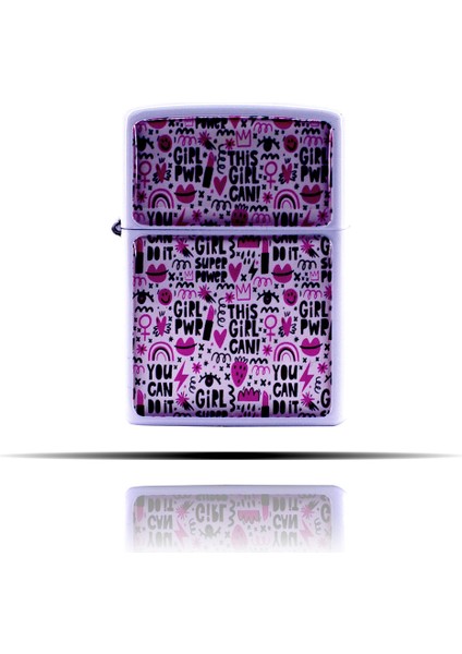Girl Power Karalama Desenli Siyah Beyaz Benzinli Çakmak fırsatları