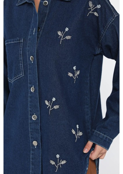 Kadın Tek Cepli Inci ve Taş Işlemeli Jean Kot Ceket P-00018112 fırsatları