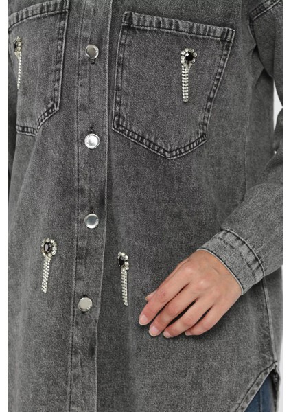 Kadın Taş Işlemeli Çift Cepli Jean Kot Ceket P-00018106 fırsatları