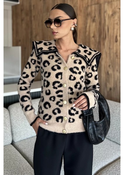 Leopar Desenli Şardonlu Triko Ceket (S,m,l Uyumludur) P-00018220