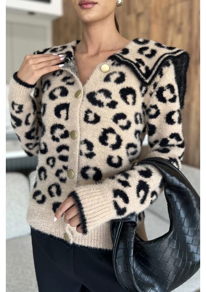 Leopar Desenli Şardonlu Triko Ceket (S,m,l Uyumludur) P-00018220 modelleri