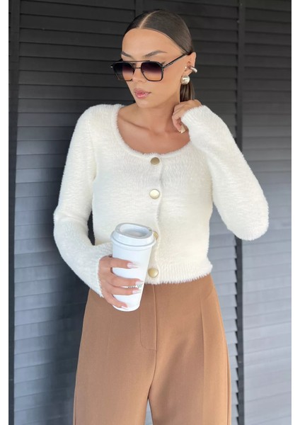 Şardonlu Kadın Crop Top Triko Hırka (S,m,l,xl Uyumludur) P-00018213