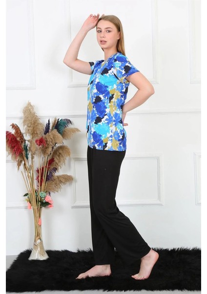 Moda Kadın Penye Kısa Kol Pijama Takım Saks fırsatları