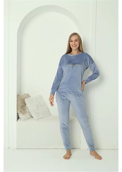 Moda Kadın Kadife Mavi Pijama Takım fırsatları