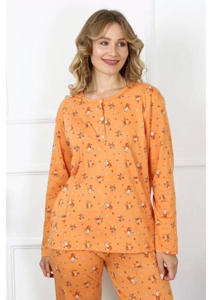 Moda Kadın 4xl-5xl-6xl-7xl-8xl Büyük Beden Uzun Kol Pijama Takım Turuncu modelleri