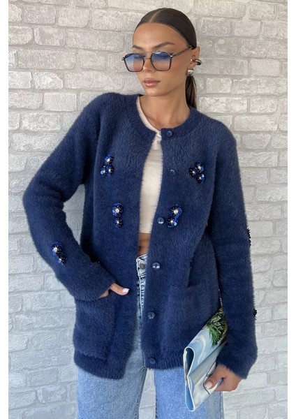 Kadın Pul Işlemeli Yumoş Iplik Triko Ceket P-00018226