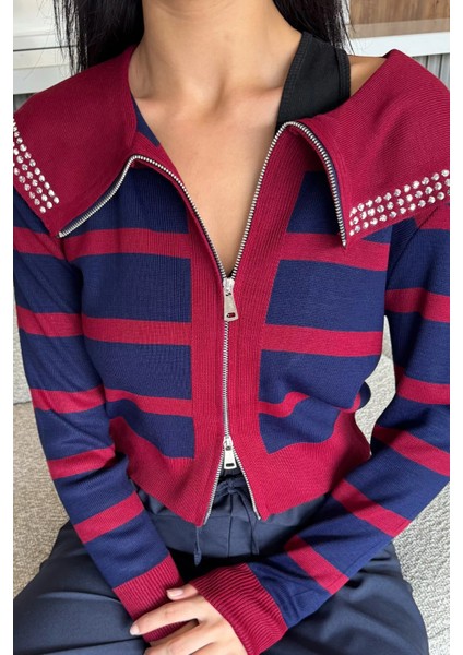 Yaka Detaylı Çizgili Triko Hırka P-00018210 fiyatları