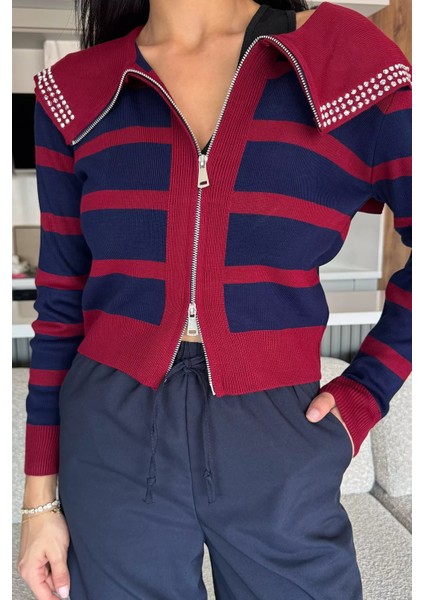 Yaka Detaylı Çizgili Triko Hırka P-00018210 modelleri