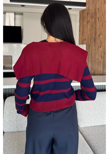 Yaka Detaylı Çizgili Triko Hırka P-00018210 fırsatları