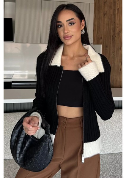 Gömlek Yaka Fermuarlı Triko Hırka P-00018194