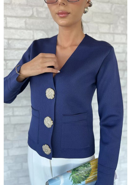 Çift Cepli Düğmeli Triko Ceket (S,m,l Uyumludur) P-00018218