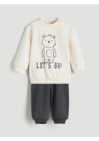 Lcw Baby Bej Baskılı Erkek Bebek Sweatshirt ve Eşofman Alt 2'li