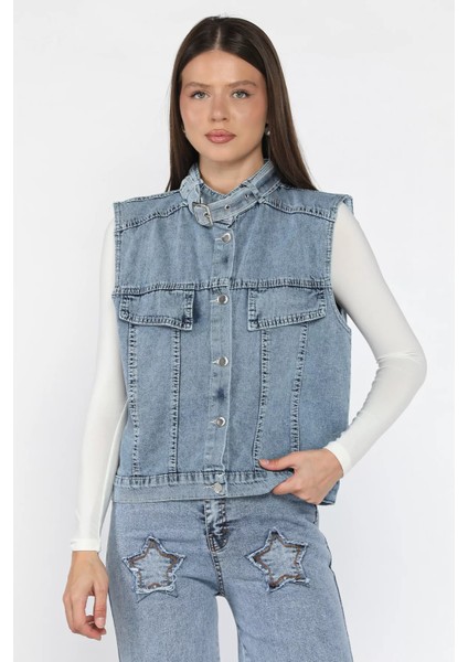Kadın Ön Düğmeli Jean Kot Yelek P-00018096