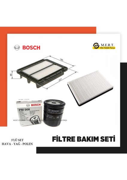 Chevrolet Kalos 1.4 Benzinli Filtre Bakım Seti Bosch 83-94 Ps