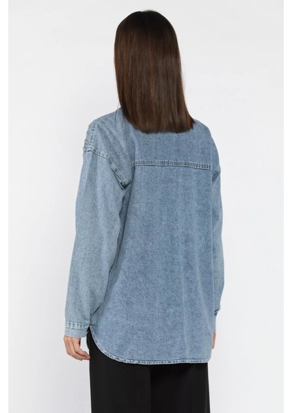 Kadın Omuz Taş Işlemeli Çift Cepli Jean Kot Ceket P-00018100 fiyatları