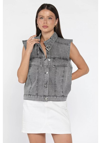 Kadın Ön Düğmeli Jean Kot Yelek P-00018096