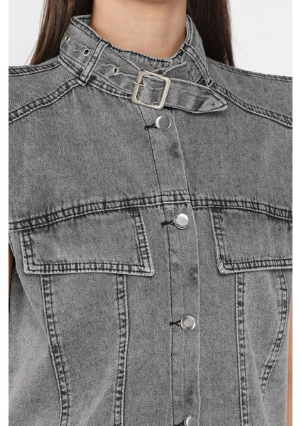 Kadın Ön Düğmeli Jean Kot Yelek P-00018096 fırsatları