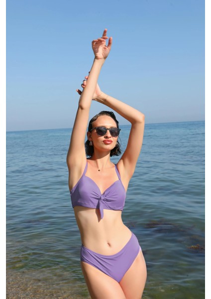 Moda Kadın Içi Boş Fiyonklu Kaplı Lila Alt Üst Bikini Takım modelleri