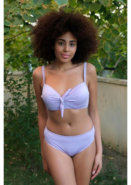 Moda Kadın Içi Boş Fiyonklu Kaplı Lila Alt Üst Bikini Takım fırsatları