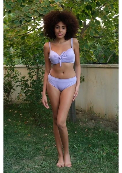 Moda Kadın Içi Boş Fiyonklu Kaplı Lila Alt Üst Bikini Takım indirimleri