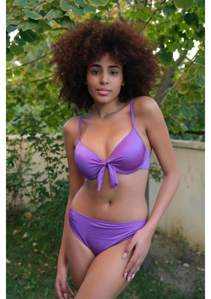 Moda Kadın Destekli Fiyonklu Alt Üst Mor Bikini Takım modelleri