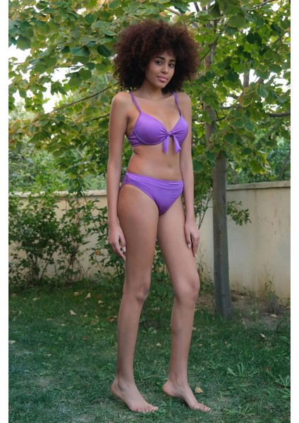 Moda Kadın Destekli Fiyonklu Alt Üst Mor Bikini Takım indirimleri