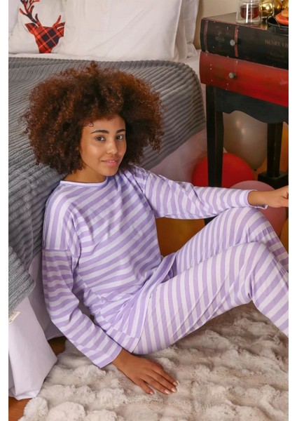 Moda Kadın Uzun Kol Penye Pijama Takım Lila fiyatları