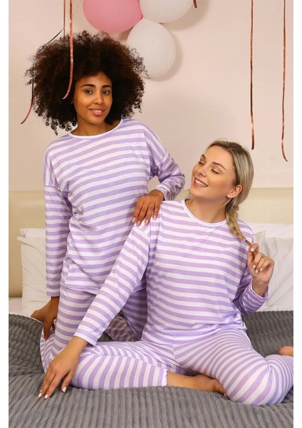 Moda Kadın Uzun Kol Penye Pijama Takım Lila fırsatları