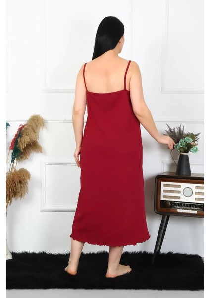 Moda Kadın Büyük Beden Ip Askılı Pamuklu Bordo Uzun Gecelik modelleri