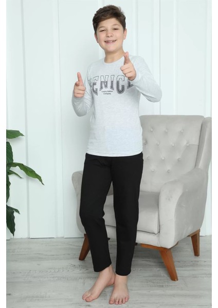 Moda Erkek Çocuk Penye Pijama Takım Gri