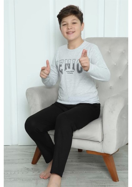 Moda Erkek Çocuk Penye Pijama Takım Gri