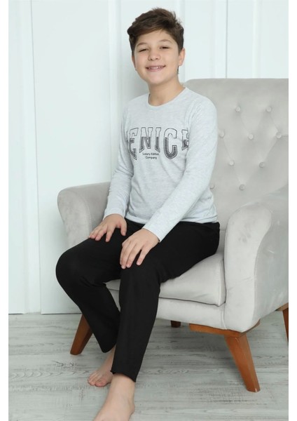 Moda Erkek Çocuk Penye Pijama Takım Gri
