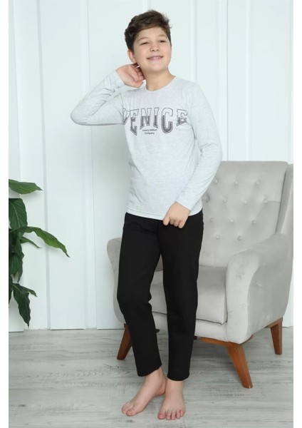 Moda Erkek Çocuk Penye Pijama Takım Gri