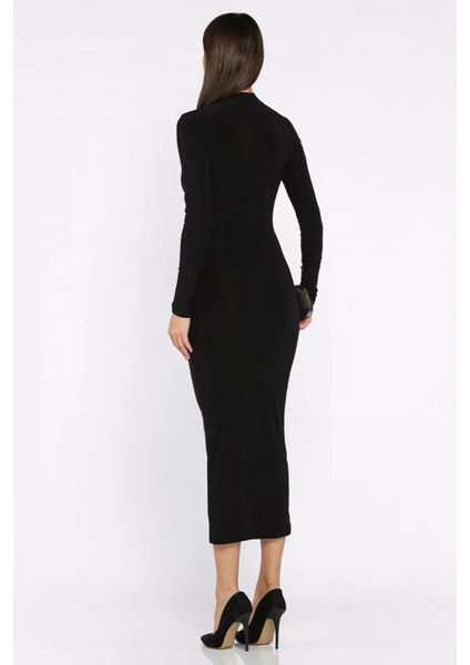 Kadın Omuz ve Bel Drapeli Tül Detaylı Likralı Elbise P-00018078 modelleri