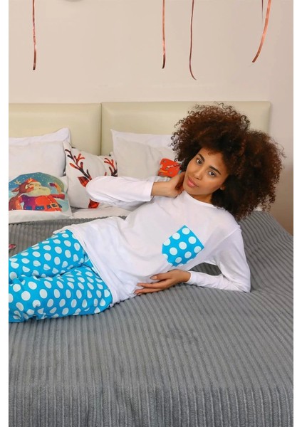 Moda Kadın Uzun Kol Penye Pijama Takım Beyaz modelleri