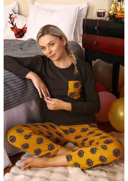 Moda Kadın Uzun Kol Penye Pijama Takım Kahve fırsatları