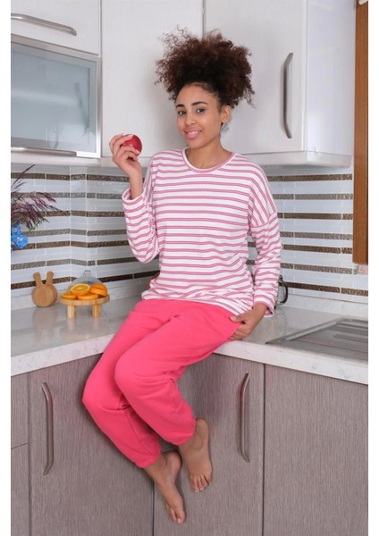 Moda Kadın Uzun Kol 3 Iplik Penye Pijama Takım Beyaz modelleri