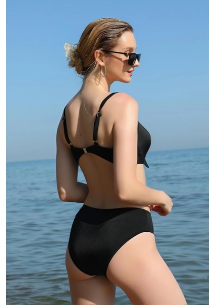 Moda Kadın Içi Boş Fiyonklu Kaplı Siyah Alt Üst Bikini Takım fırsatları