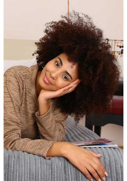 Moda Kadın Uzun Kol Penye Pijama Takım Sütlü Kahve