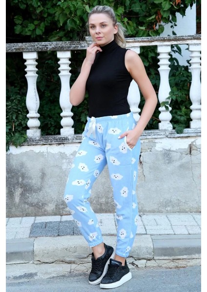 Moda Kadın Welsoft Polar Tek Alt Pijama Mavi modelleri